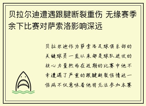 贝拉尔迪遭遇跟腱断裂重伤 无缘赛季余下比赛对萨索洛影响深远
